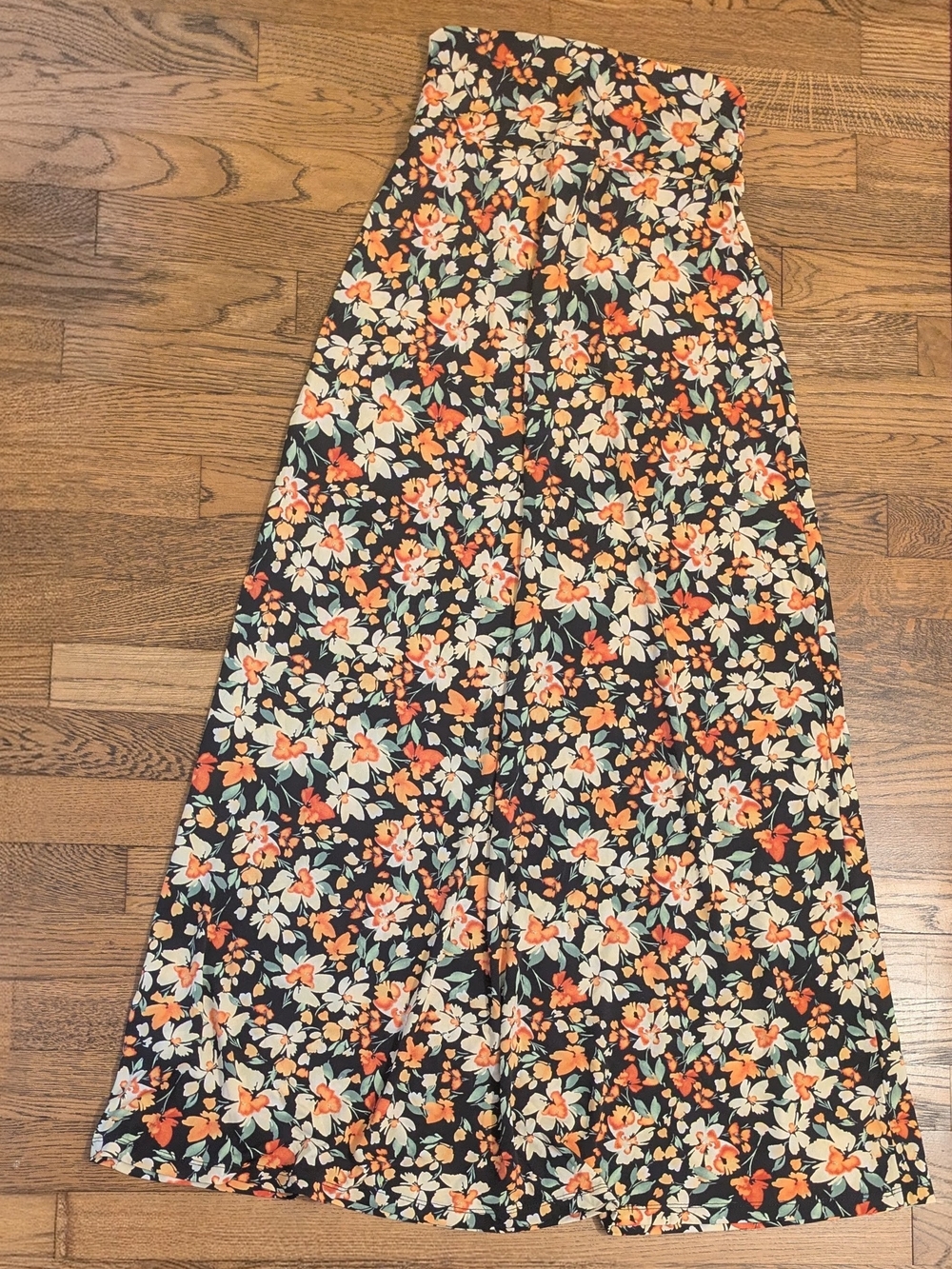 Kaileigh Black Maxi Skirt with Orange & Cream Floral Print